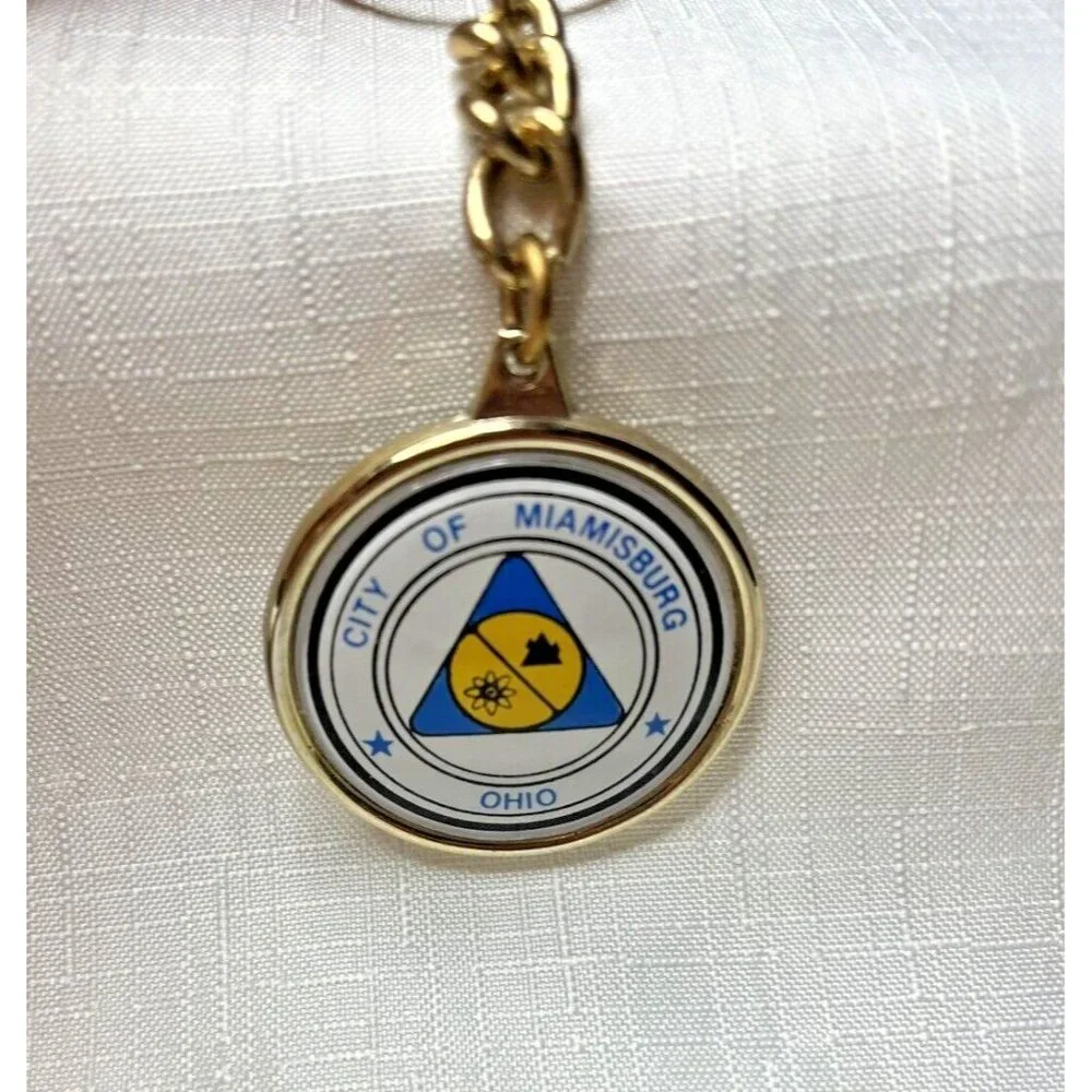 Vtg Miamisburg Ohio Silver Adena Native American Indian Mound Key Ring Chain Fob
